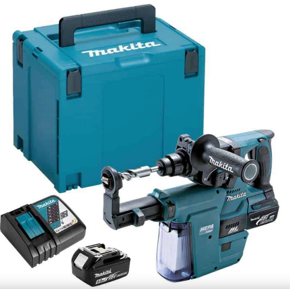 Martello perforatore 18V SDS-Plus 2J (2x5,0 AH) con filtro DX02 in MAKAPC - MAKITA DHR243RTJV